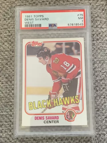 81 Topps #75 Denis Savard Rookie Card Chicago Blackhawks RC HOF PSA GRADED 7 NM