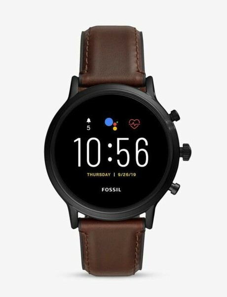 Fossil The Carlyle HR Gen 5 44mm Black Stainless Steel Case, Dark Brown