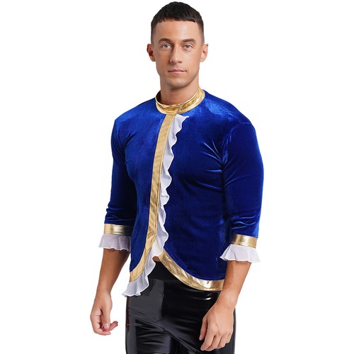 Mens Shirt Military Velvet Long Sleeve Top Coats Cosplay Jacket Ringmaster Punk - Picture 7 of 53