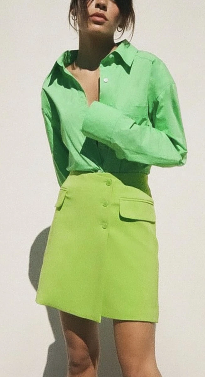 Zara neon green Mini skirt With Pockets size S 2022 BNWT Q