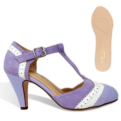 Chase & Chloe Kimmy-66 geschlossene Zehenpartie T-Riemen zweifarbig Oxford Pumpen - Bild 19 von 32