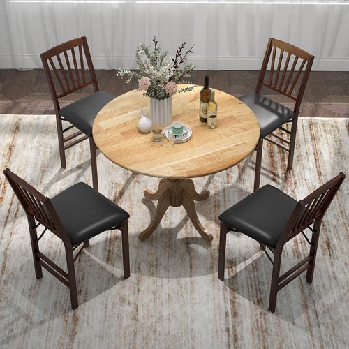 Costway Dining Table 40" with Round Tabletop Curved Trestle Legs Natural Seats 4 - Picture 3 of 4
