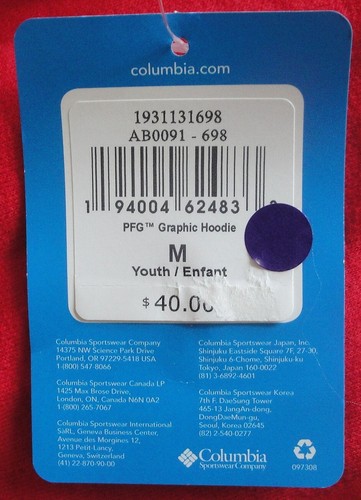 NWT $40 Boy's COLUMBIA PFG HOODIE Pullover LARGE LOGO Medium SIZE 10-12 Red - Picture 4 of 4