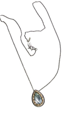 Gabriel & Co. Silver & 18k Gold Two Tone Gemstone Blue Topaz Necklace - Picture 8 of 13