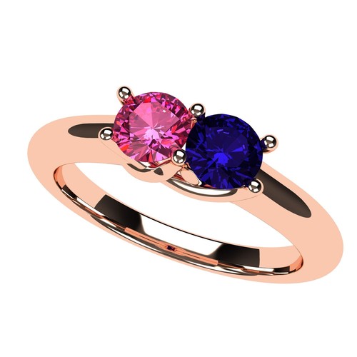 Lucita Couples Ring With 2 Simulated Birthstones in Sterling Silver, 10K or 14K - Picture 13 of 15