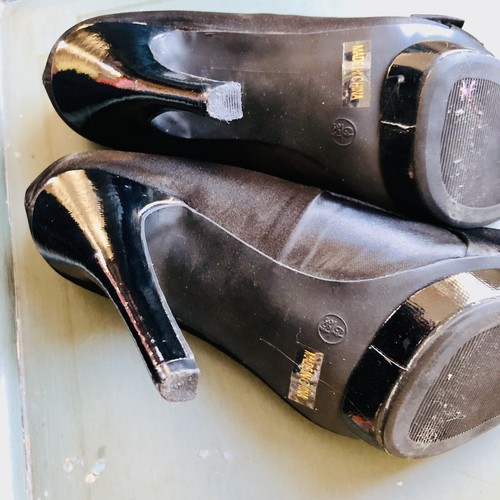 Just Fabulous Women’s Black High Heels Peep Toe Shoes Sz 6.5 (6-1/2) Bow Accent - Picture 8 of 8