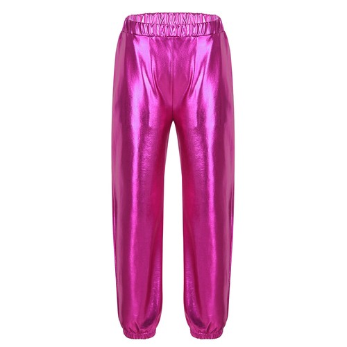 Kids Girls Shiny Metallic Dance Pants Jazz Hip Hop Stage Performance Sweatpants - Picture 43 of 106