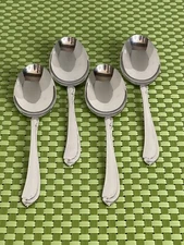 Oneida SHASTA Stainless Oneidacraft Deluxe 4 Oval Soup Spoons Glossy Flatware
