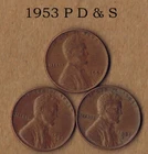 1953 P D & S Lincoln 1 cent coin. Average circulated condition of VG-Fine plus.