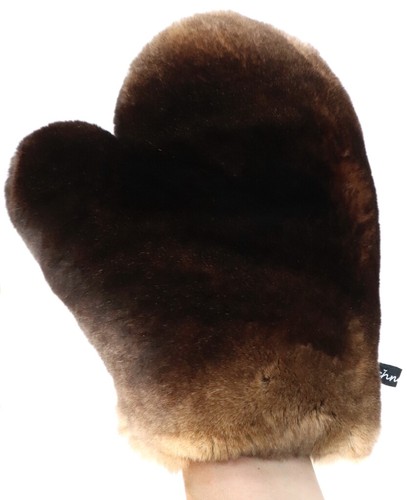 Fourrure Gants Wellness Rex Fourrure Castor Massage Câlins Érotique Nature Braun - Bild 4 von 5