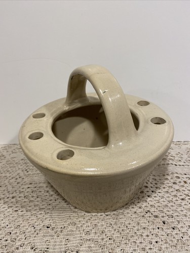 Vintage Antique Stoneware Pottery Flower Frog Planter W/Handle - Picture 1 of 8