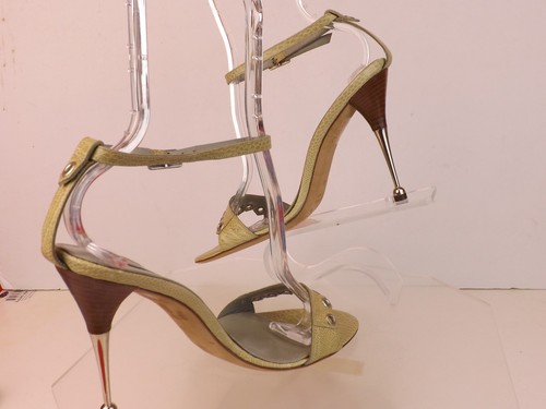 NUEVAS SANDALIAS DE ZAPATOS SERGIO ROSSI VERDE CLARO ESTAMPADO COCODRILO CUERO TACÓN METAL 40 - Imagen 5 de 9