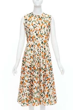 MARNI orange cream cotton tulip floral print midi summer dress IT44 L