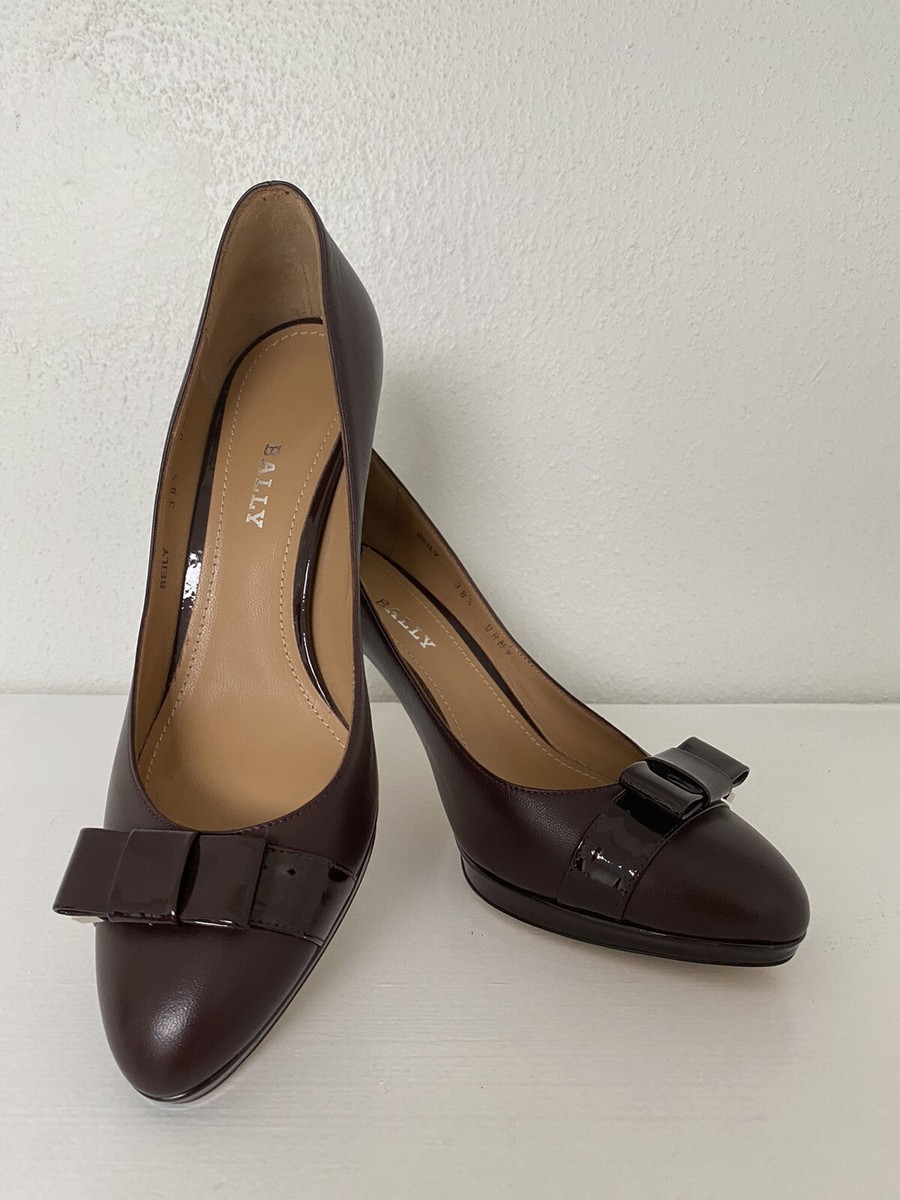Size 8 Heel with Bow burgundy dark cherry brown. Never worn. Bally Women s