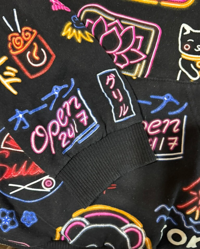 Fresh Laundry Black Hoodie 3XL Japanese Neon Print Tokyo Streetwear Used - Picture 6 of 7