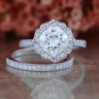 Bague De Fiançailles Solitaire Diamant Simulé 2 Ct - Or Blanc 14k Sur Argent 925 - Taille Personnalisable