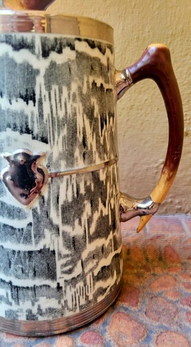 Arthur Wood Faux Bois Coffee Chocolate Pot Wood Grain Antler Motif Silver Shield - Picture 7 of 16