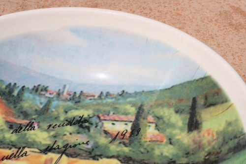Opificio Etico Tuscany X Large 14.8" Serving Bowl Italy Black Writing Landscape - Picture 2 of 6