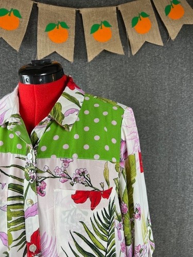Fig & Flower Anthropologie grüne Tupfen & mehrfarbige Blumendruck Bluse 1X - Bild 2 von 9
