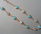 Qvc Diamonique Sterling/Yellow Gold clad Bezel Turquoise Bracelet-Adjustable