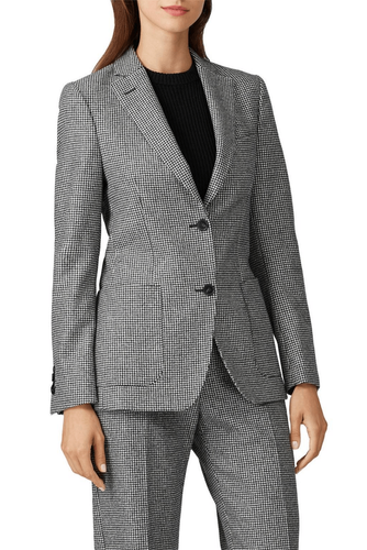 Officine Generale Women's FR40 US 8 Italian 100% Wool Vanessa Houndstooth Blazer - 第 1/11 張圖片