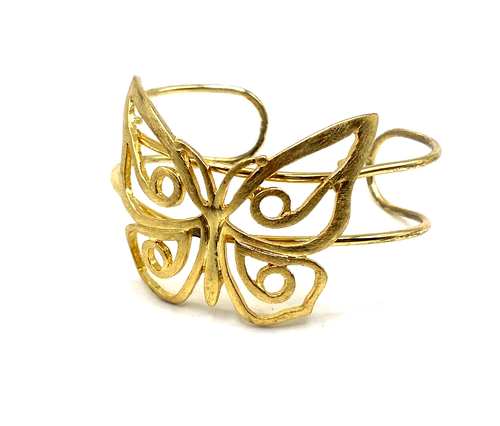 Gold Plated Butterfly Bracelet Open Cut Out Cuff - Picture 2 of 9