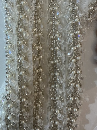 1yd White Pearl Crystal Diamante Beaded Lace Ribbon Dress Sewing TrimAppliqu - Picture 3 of 4