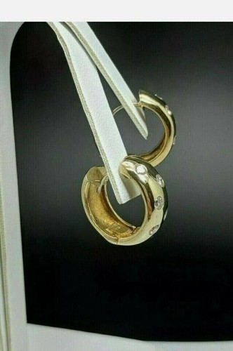 1.50CT Lab Created Diamond Bezel Set Huggie Hoop Earrings 14K Yellow Gold Plated - Picture 3 of 4