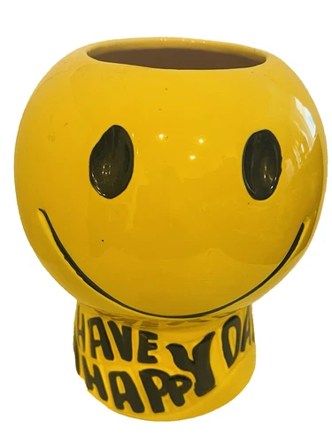 VTG Smiley Face Have A Happy Day McCoy 235 USA Pottery Planter Cookie Jar No Lid