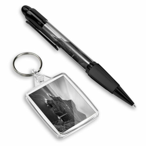 Pen & Keyring (Rectangle) - BW - Waterfall Faroe Islands Cool #38686 - Picture 1 of 4