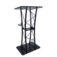 Wood (MDF) Top, Metal Truss Podium Pulpit Lectern 23.8X15.9X46" Cup Holder Black