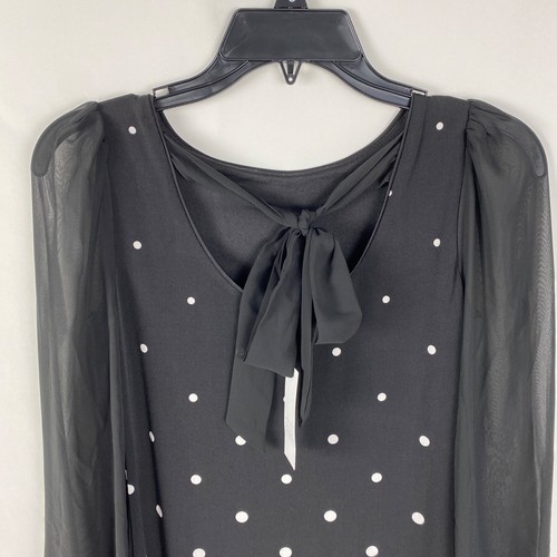 WHBM Black/White Polka-Dot Dress Size XXSP XXS Petite Long Sheer Sleeves NEW - Picture 4 of 5