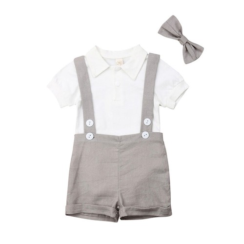 Baby Boys Gentleman Outfit Bow Tie Romper Shirt Suspender Trousers Pants Suits - Picture 17 of 18