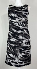ANN TAYLOR Black Grey Animal Print Sleeveless Sheath Dress Size 6