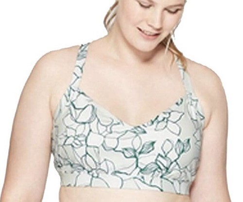 NWT Joy Lab Twist Back Sports Bra Green White Floral Lined Yoga Running Sz S