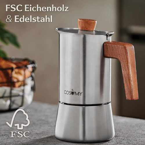 Espressokocher 300ml Holz Espresso Bereiter Maschine Edelstahl Mokka Maker - Bild 4 von 7