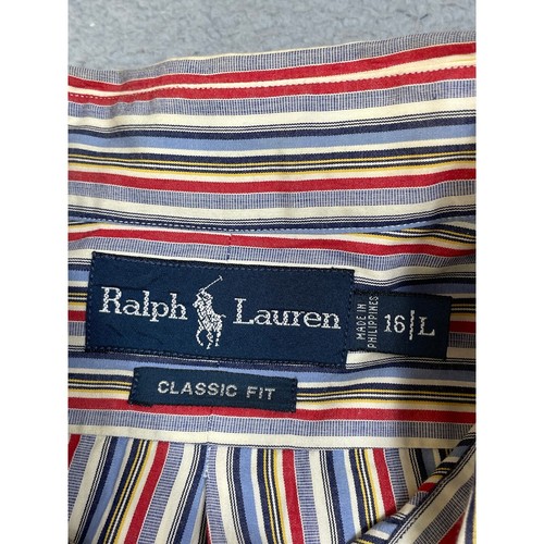 Ralph Lauren Mens Size 16 L Classic Fit Multicolor Striped Button Up Shirt - Picture 3 of 12