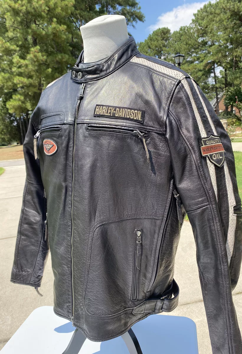 Harley Davidson homme COMMAND veste en cuir noir 2XL à rayures blanches  98007-18