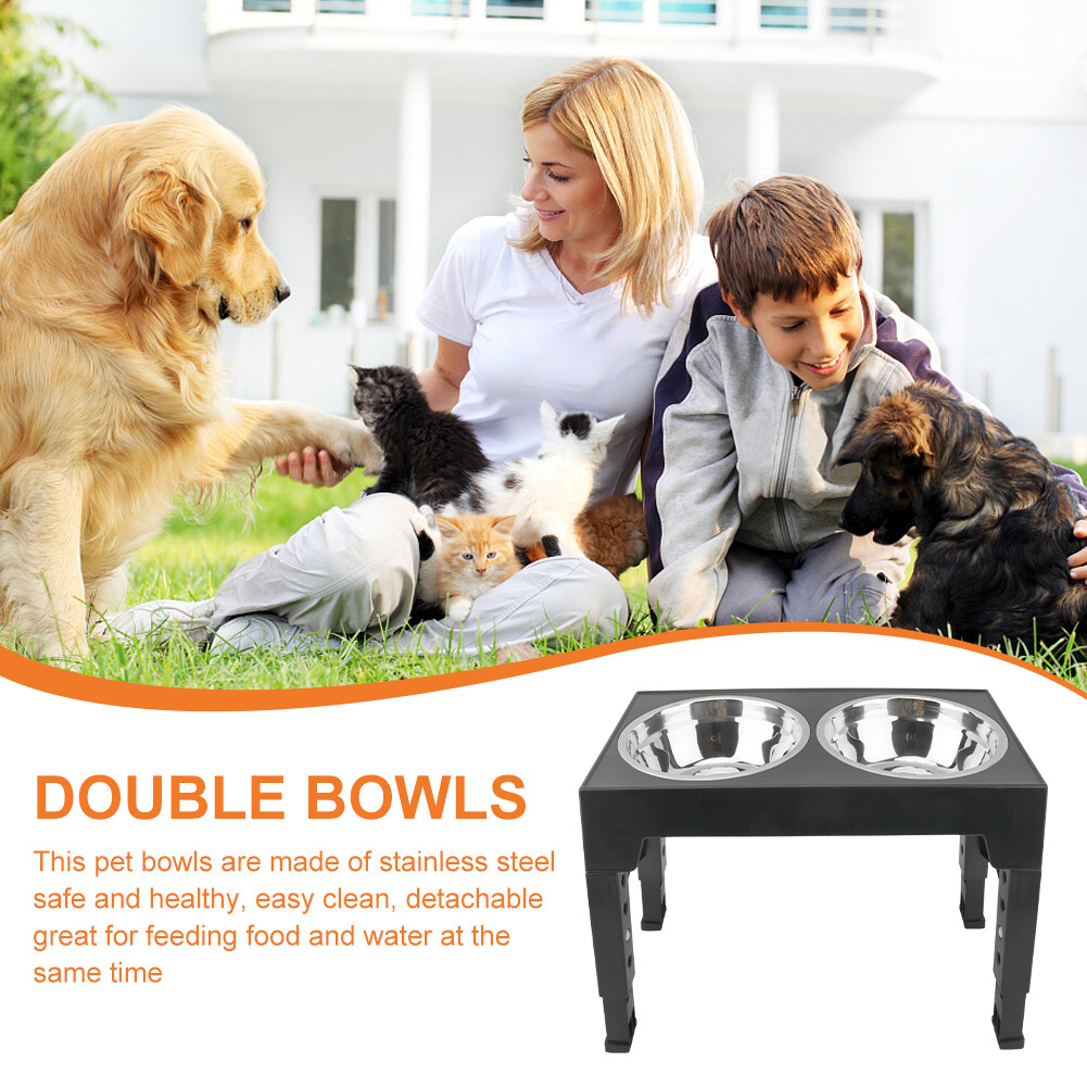 Stainless Steel Double Dog Bowl For Cats With Raised Stand Feeder Non Slip Home