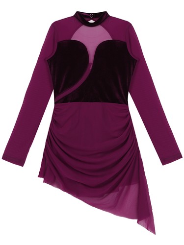 Lyrisches Tanzkostüm Damen asymmetrischer Saum Plissee Netz-Overlay Turnanzug Kleid - Bild 68 von 70