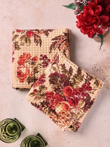 April Cornell Bountiful Harvest Fall Fruits & Flower Tea Towel Set of 2 Antique - Picture 3 of 5