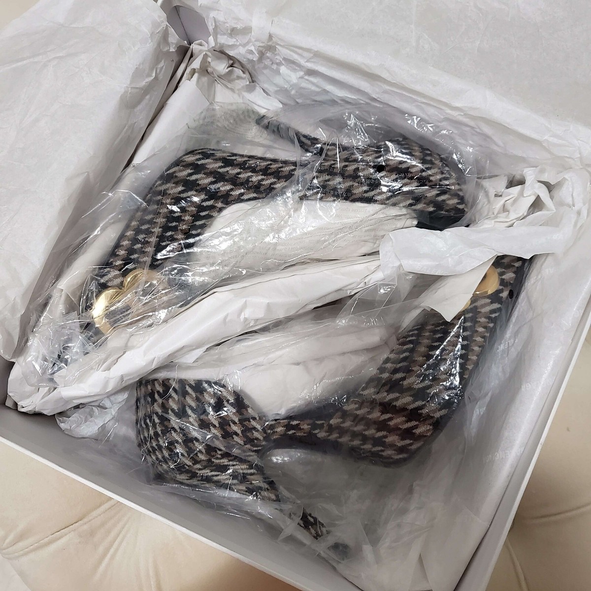 Balenciaga Prince of Wales Houndstooth Camel Tweed BB Logo Pointed