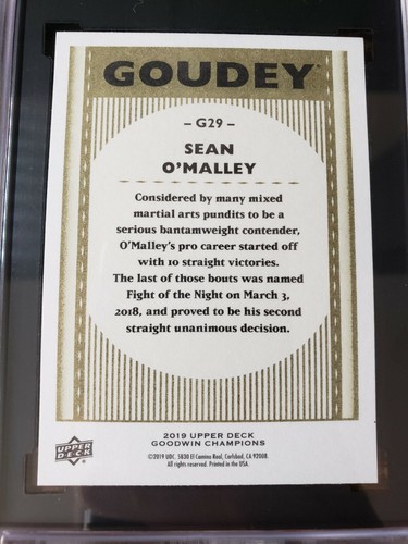 2019 UD Goodwin Champions Sean O'Malley Goudey SGC 10 Gem Mint RC #43 UFC Pop 1! - Picture 3 of 4