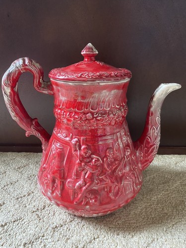 Antigua Tetera Roja Caza de Brujas o Taberna Pelea Hermosa Usada en Excelente Condición - Imagen 6 de 12