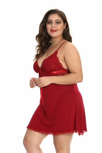 Plus Size Sexy-Lingerie Womens Lace Cotton Babydoll Backless Nightdress Dress - Picture 5 of 28