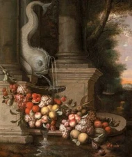  oil painting handpainted on canvas "  Still Life with Fruit by a Fountain"