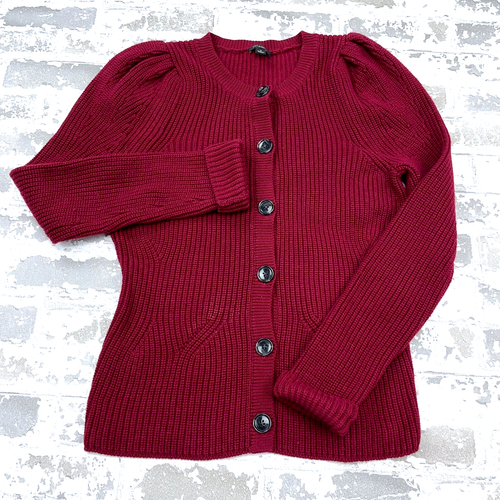 Ann Taylor Sweater Women Small Red Cardigan Chunky Cotton Wool Blend Button Up