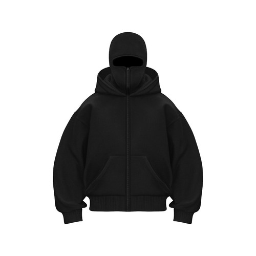 Balaclava Hoodie Zipper Winter Men Hoodies Balaclava Double Hood Mask Fleece - Picture 10 of 17