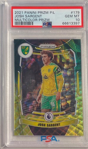 Josh Sargent 2021-22 Panini Prizm EPL MULTICOLOR PRIZM #179 PSA 10 GEMA POP 1/1 - Imagen 1 de 2