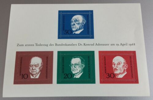 💥☘️🍄 PWZ Bund BRD Block 4 1968 ** Mi. 554-557 1. Todestag K. Adenauer 🍄☘️💥 - Bild 3 von 3